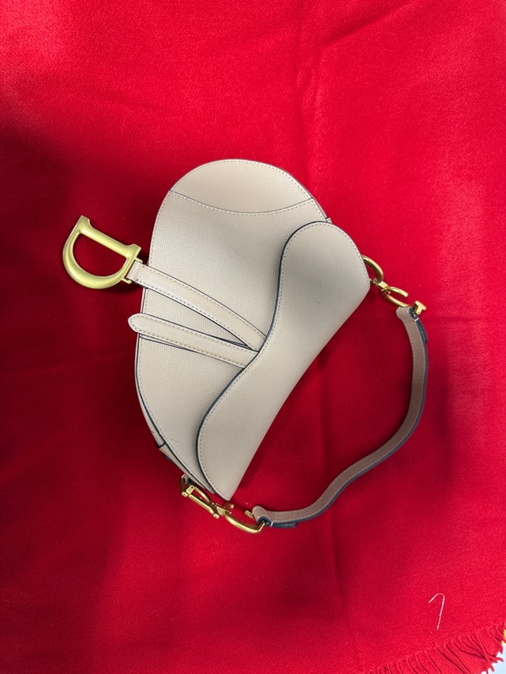 Curved Saddle Crossbody Bag in Light Beige with Gold Hardware